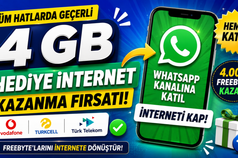 📶 Tüm Hatlarda 4 GB Hediye İnternet Fırsatı! WhatsApp Kampanyasıyla FreeByte Kazanın 🎁